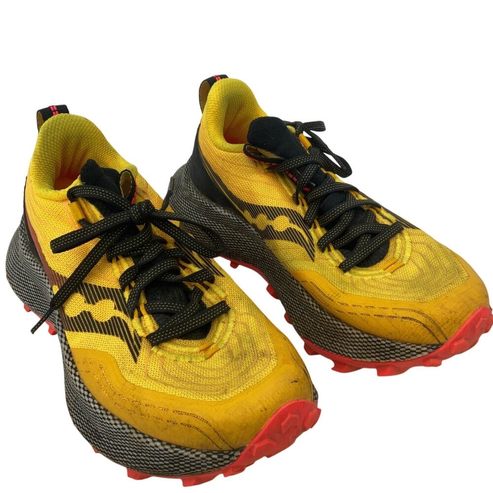 Saucony Women's Yellow Black Trail Running Shoes with Red Soles
